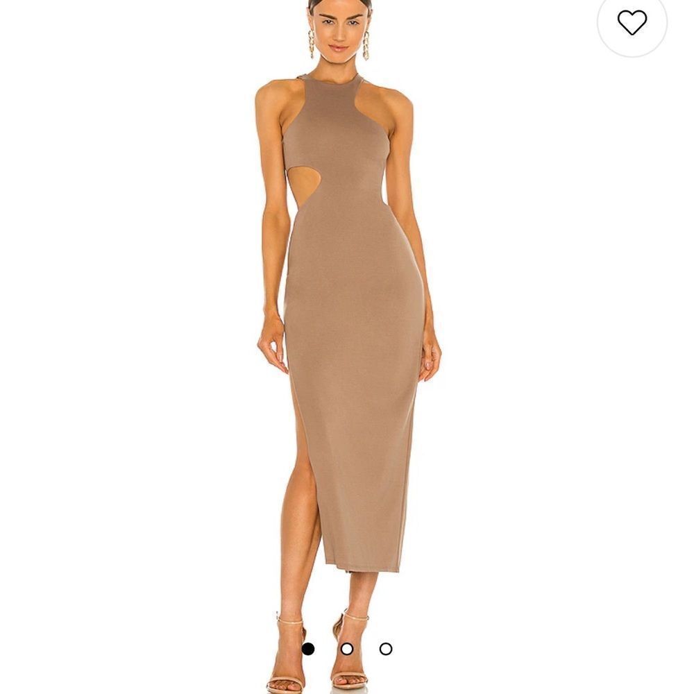 Michael Costello x Revolve Rylan Cut Out Midi Dress in Taupe.Size M